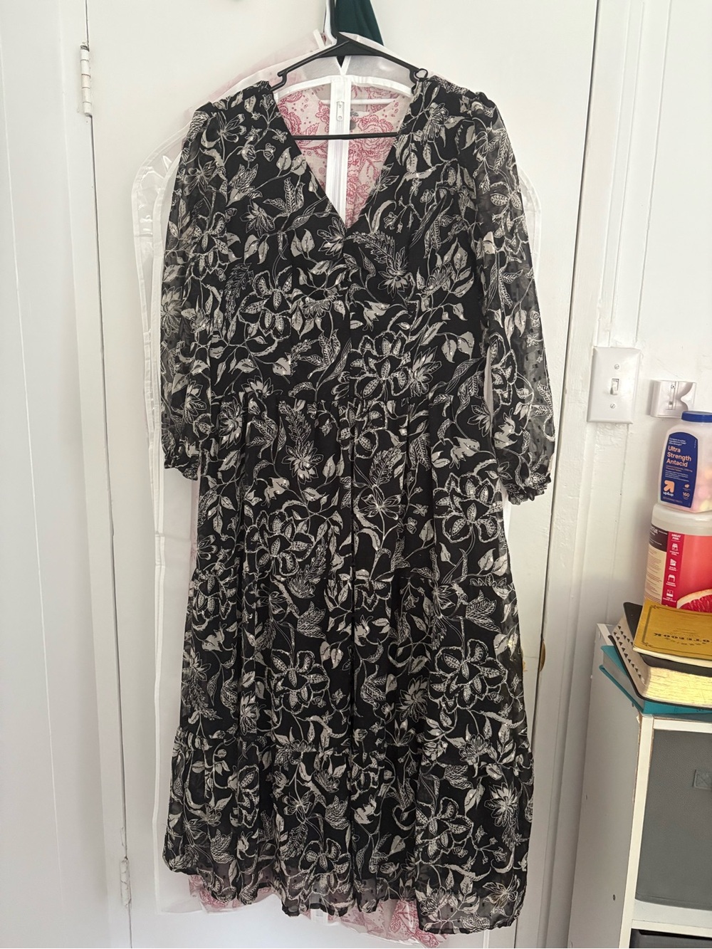 Sincerely Jules Black Floral Long-Sleeve Midi Dress